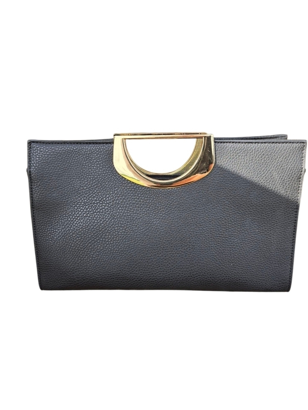 Womens Black Leather Clutch Gold Accents Purse Shoulder Bag Crossbody Evening
